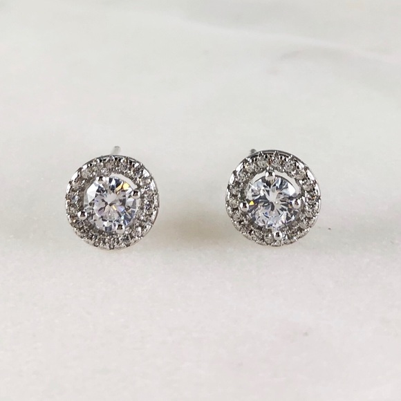 925 Sterling Silver Halo Stud Earrings - Picture 3 of 6